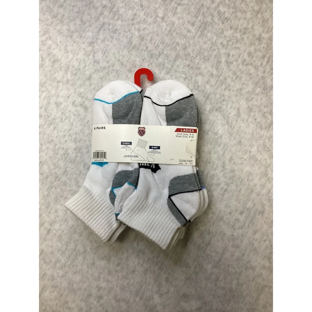 K-Swiss Womens 6 Pair Low Cut Athletic Performance Socks White Grey PK9303‎